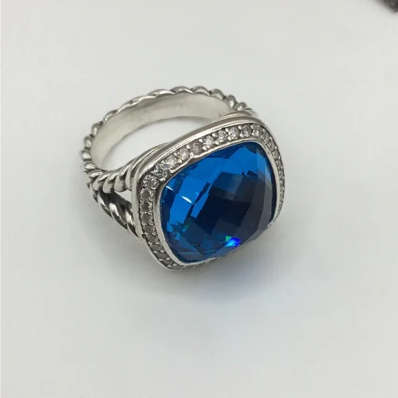 David Yurman Silver Blue Topaz Albion Ring New! Sz 7.5 - Picture 6 of 6